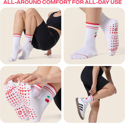 COOLMATE Pilates Socks with Grips for Women, Yoga Socks, Crew Non Slip Women for Barre, Pilates Gifts for Women - Colors A