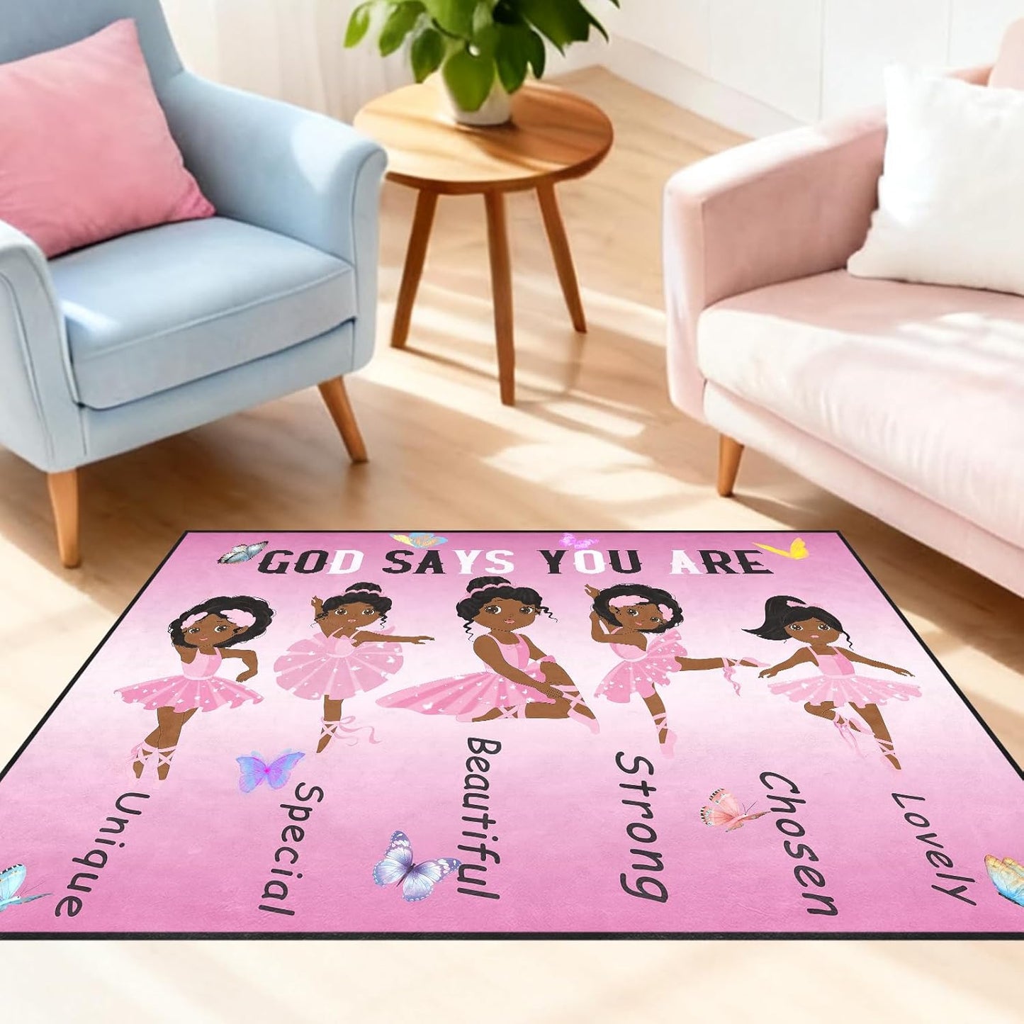 Black Girl Area Rug for Bedroom African Black Girls Floor Rugs for Living Room Playroom Cartoon Art Home Decor Soft Yoga Mats for Women Afro Purple 47" x 31" (2.7 x 3 Feet)