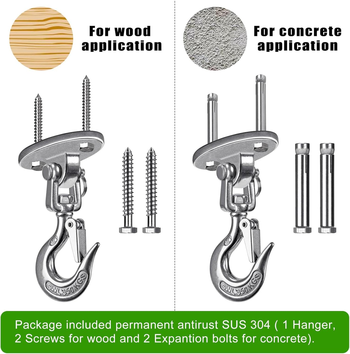 BeneLabel Swing Hanger with Bearing Swivel 800LB Capacity Stainless Steel Ceiling Mount Bracket Hanging Kit for Aerial Silks, Swings, Hammocks, Hanging Chair, Aerial Hoop, Heavy Bag, Yoga Swing