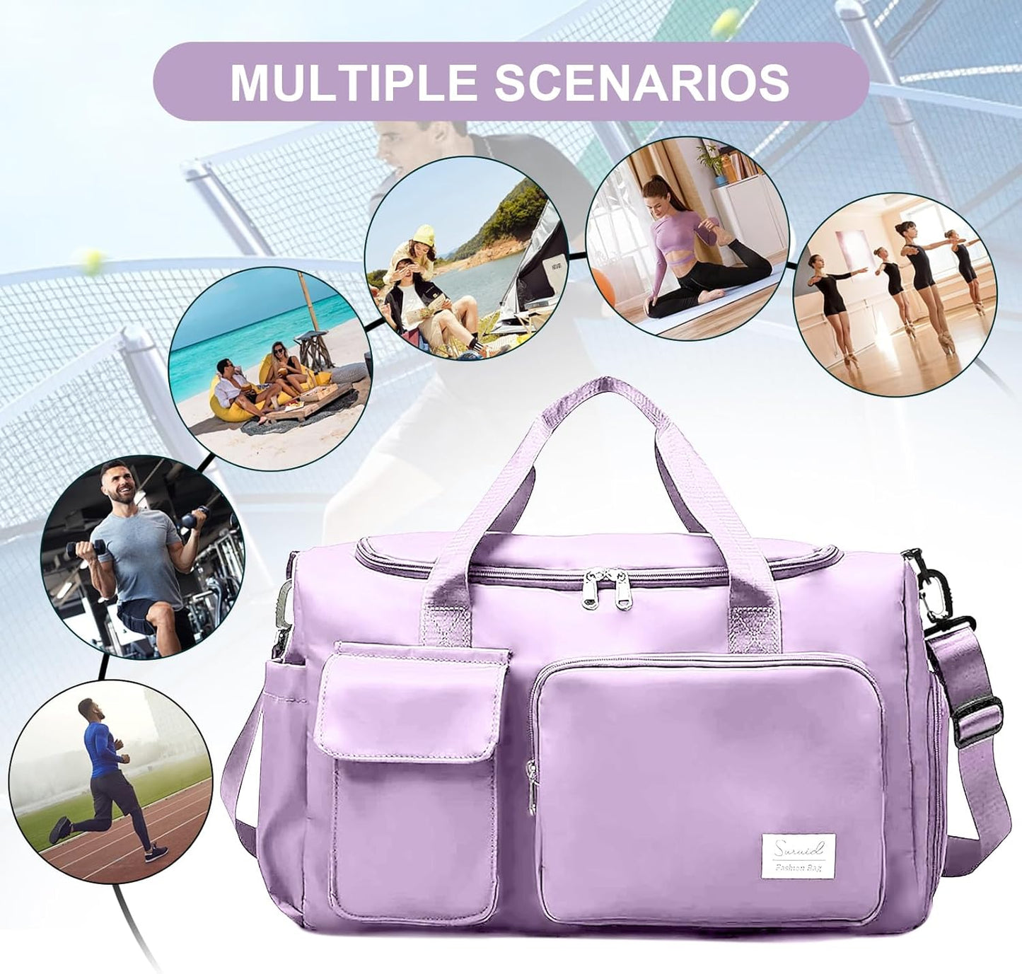 Suruid Travel Yoga Duffel Bag with Shoes Compartment Sports Gym Handbag with Dry Wet Separated Pocket for Training Men and Women, Overnight /Weekender Bag - Pink