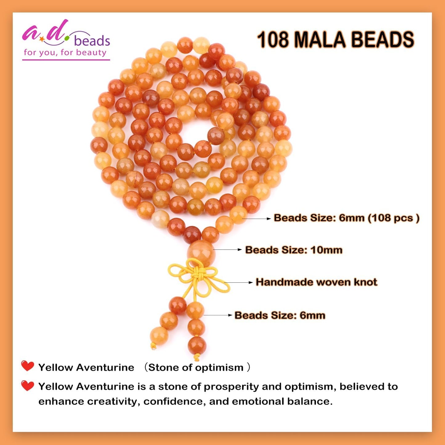 AD Beads 6mm 8mm 108 Prayer Mala Jasper Elastic Bracelet - Handmade Yoga Meditation Healing Power Energy Gifts for Unisex Adult.