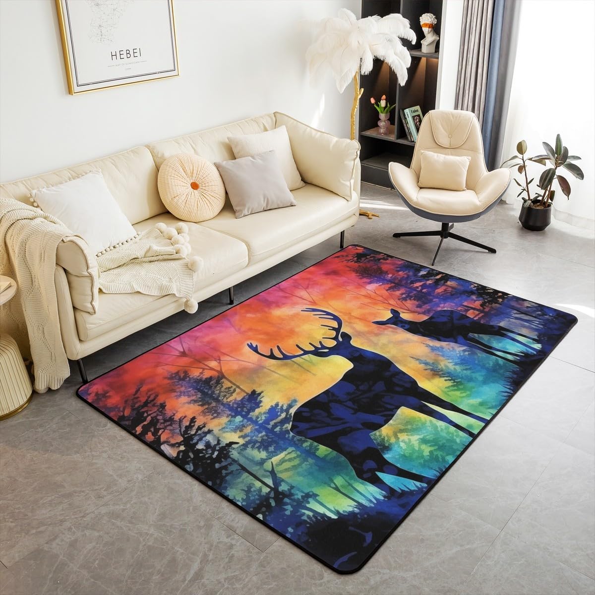 jejeloiu Yoga Chakras Area Rug 5x7, Boho Mandala Rugs for Living Room Bedroom for Kids Boys Girls Room Decor, Yoga Lover, Rainbow Chakras Indoor Floor Mat