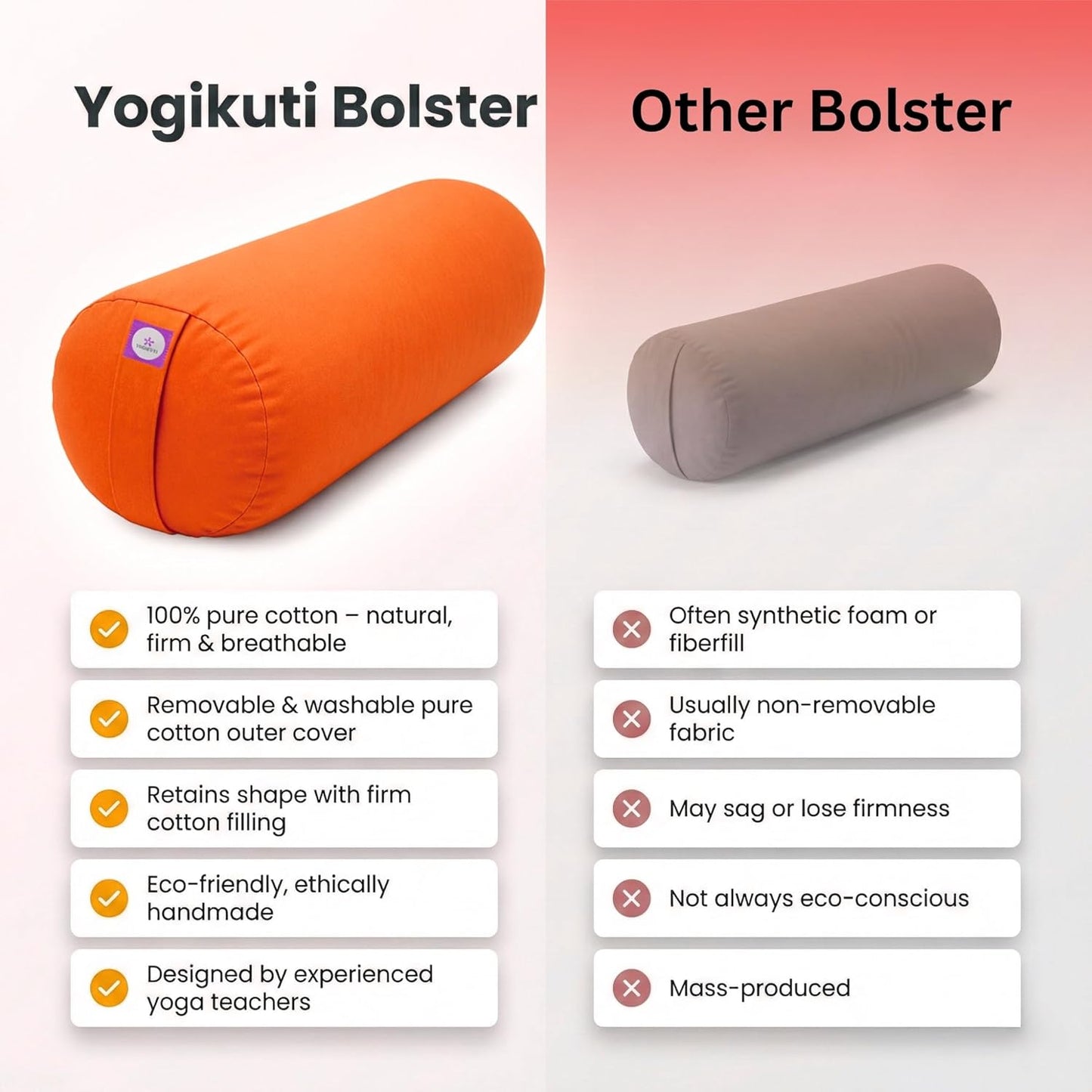 Yogikuti Iyengar Yoga Bolster for Restorative Yoga and Meditation – Lightweight Cotton Support Pillow with Handle for Easy Carry, Versatile for Pose Modification, Balance, Back Relief, and Relaxation
