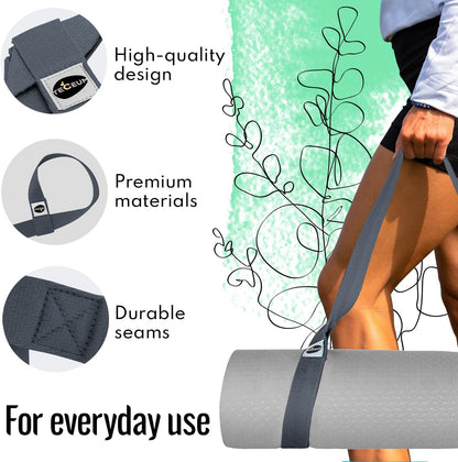 TECEUM Yoga Mat Strap – 30+ Colors – Adjustable Mat Holder Sling Carrier for All Mats [Mat Not Included]
