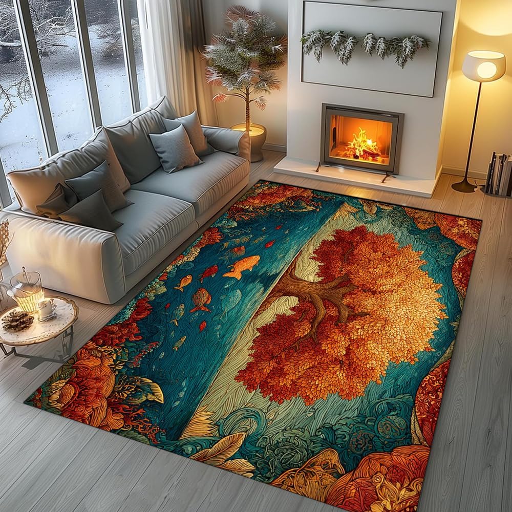 Tree of Life Area Rug – Bohemian Mandala Carpet for Living Room, Bedroom, Meditation Space, Yoga, Spiritual Home Décor – Large Soft Floor Mat for Indoor Decoration (TOL08)