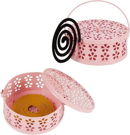Portable Iron Mosquito Coil Holder with Handle Round Heat-Resistant Incense Holder (Bronze)