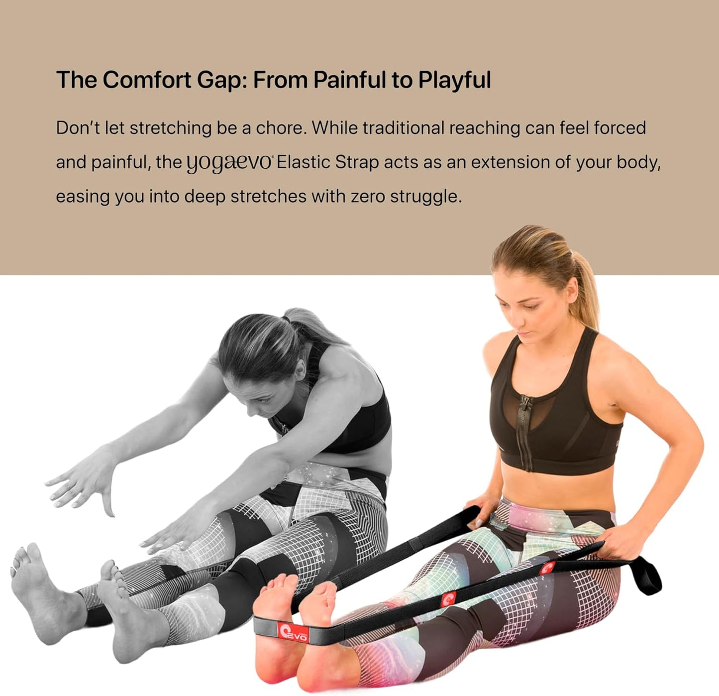 YOGA-EVO Elastic Stretching Strap with Loops for Physical Therapy - Stretch & Activate Muscles - Increase Mobility & Recovery - Soft Cotton & Spandex - Includes Carrying Pouch & Video Exercises