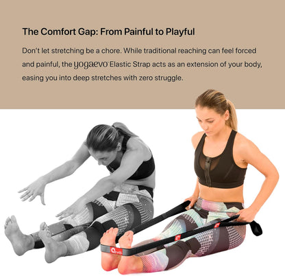YOGA-EVO Elastic Stretching Strap with Loops for Physical Therapy - Stretch & Activate Muscles - Increase Mobility & Recovery - Soft Cotton & Spandex - Includes Carrying Pouch & Video Exercises