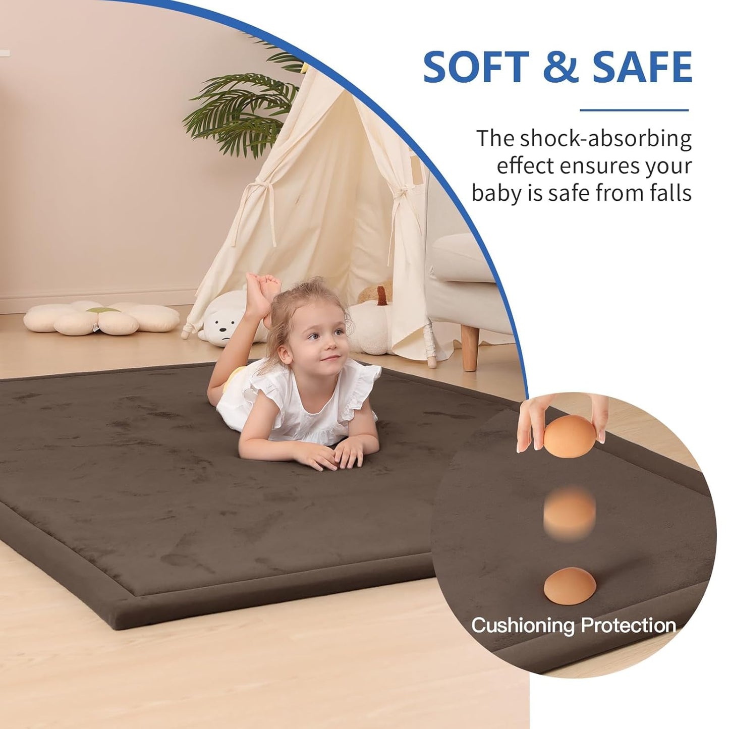 Baby Play Mat for Floor,1.3" Thick Memory Foam Tummy Time Mat,Soft Coral Velvet Nursery Rug,Large Non Slip for Crawling,Toddlers,Infants,Kids,Yoga & Tatami Style for Living Room(Dark Gray)