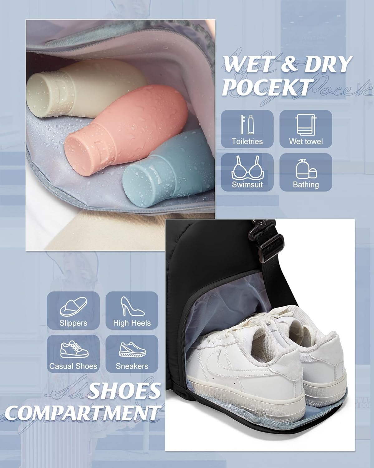 Gym Bag Womens Mens with Shoes Compartment and Wet Pocket Travel Duffel Bag for Women for Plane Sport Gym Tote Bags Swimming Yoga Waterproof Weekend Overnight Carry on Bag Hospital Holdalls - Colors A