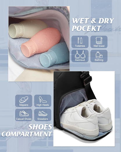 Gym Bag Womens Mens with Shoes Compartment and Wet Pocket Travel Duffel Bag for Women for Plane Sport Gym Tote Bags Swimming Yoga Waterproof Weekend Overnight Carry on Bag Hospital Holdalls - Colors A