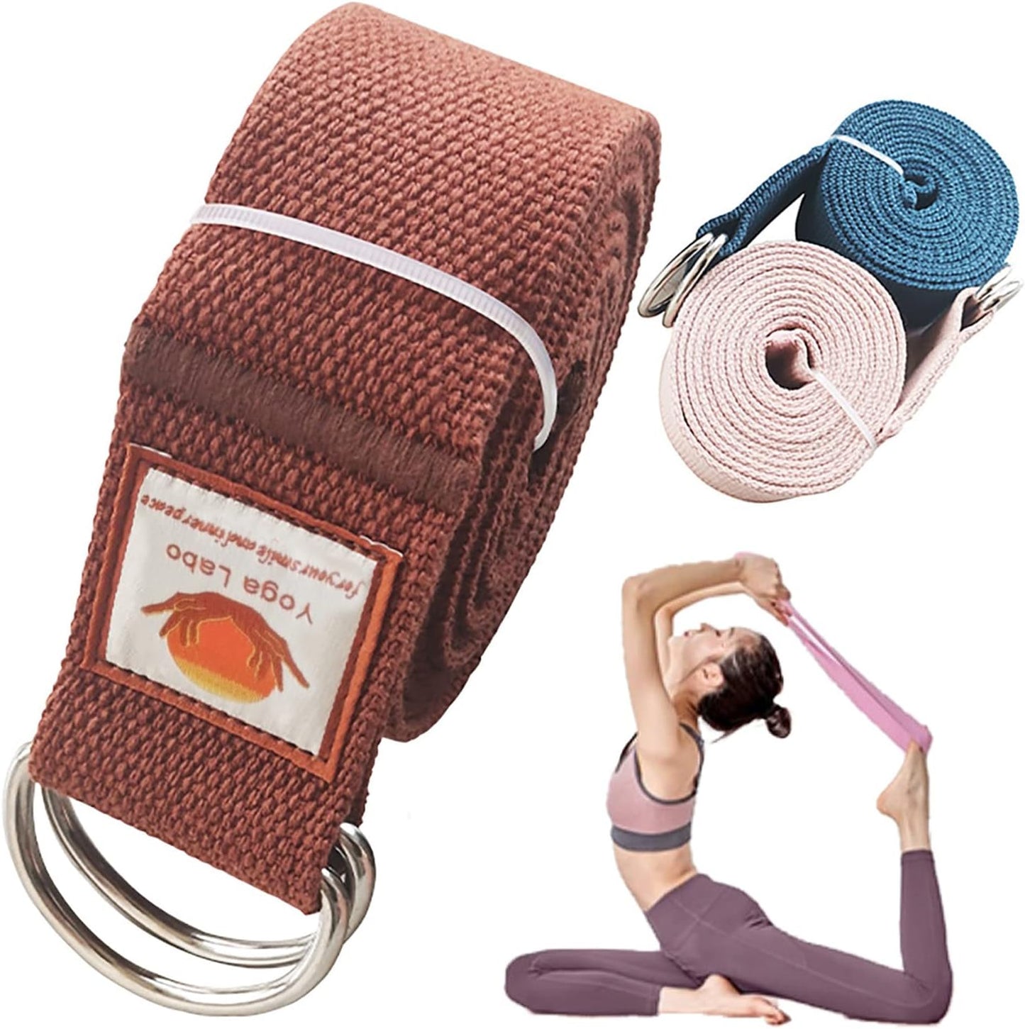 8ft Pink Thick Women Yoga Strap with Metal Loop with Bag Set, Nylon Cotton Durable Fitness Yoga Stretch Belt with Buckle As Physcial Therapy Bands Workout Adjustable D-Ring Buckle Gym Tools Rope Props