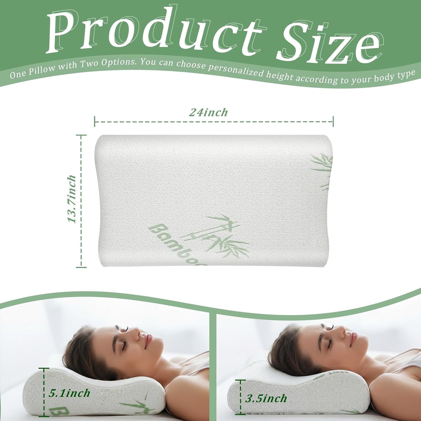Bucherry 2 Pcs 24 x 13.8 Inches Cervical Neck Roll Memory Foam Pillow Cylinder Bolster Pillow for Bed Round Neck Support with Removable Washable Cover for Sleeping Travel Yoga Legs Back Lumbar