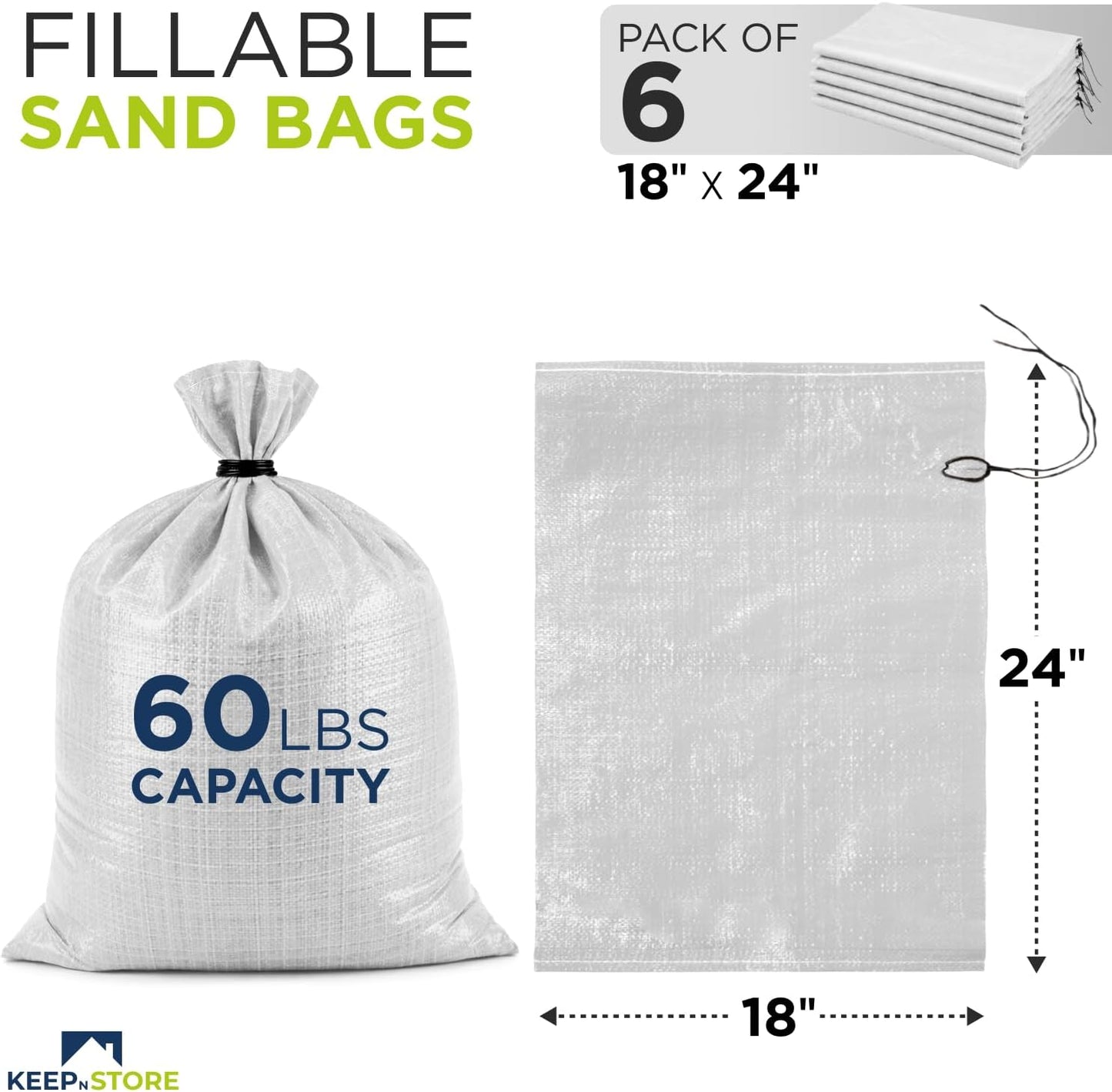 Heavy Duty Sand Bags Pack of 3, White Empty Sandbags with Built-In Ties, Woven Polypropylene UV Protection 1600 Hours, Fillable Sand Bags for Flood Control, Weight, 10x14 inches, 15 Pounds Volume