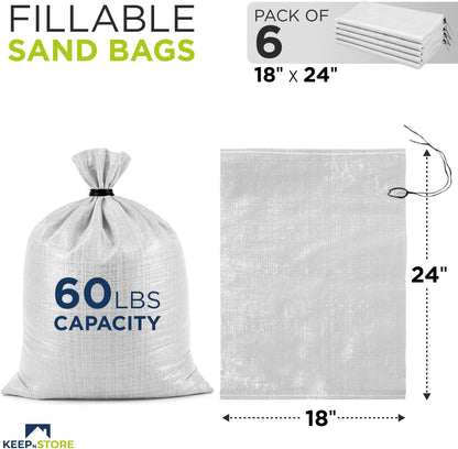Heavy Duty Sand Bags Pack of 3, White Empty Sandbags with Built-In Ties, Woven Polypropylene UV Protection 1600 Hours, Fillable Sand Bags for Flood Control, Weight, 10x14 inches, 15 Pounds Volume