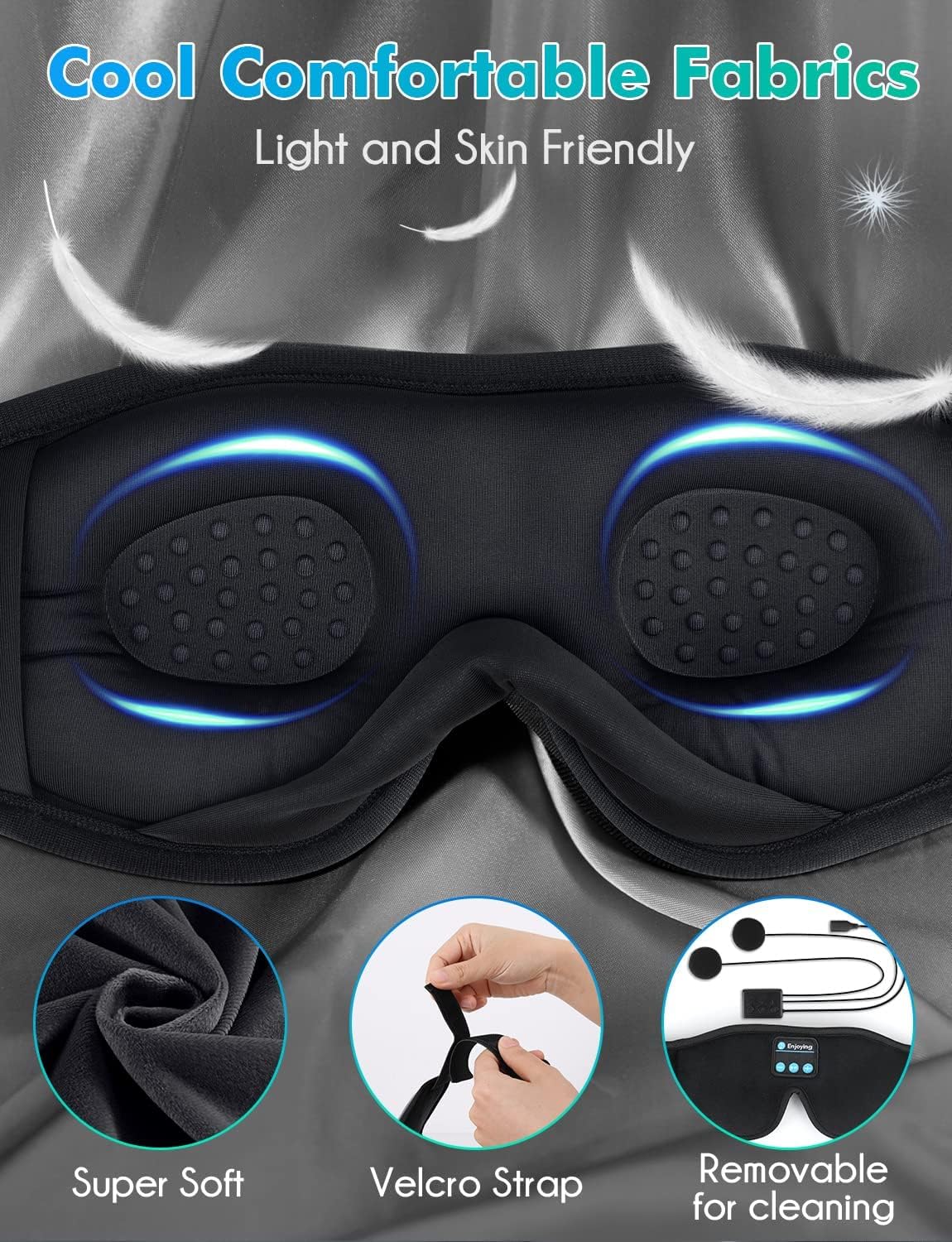 LC-dolida Sleep Headphones, 3D Sleep Mask Bluetooth Wireless Music Eye Mask, Sleeping Headphones for Side Sleepers Sleep Mask with Bluetooth Headphones Ultra-Thin Stereo Speakers Perfect for Sleeping
