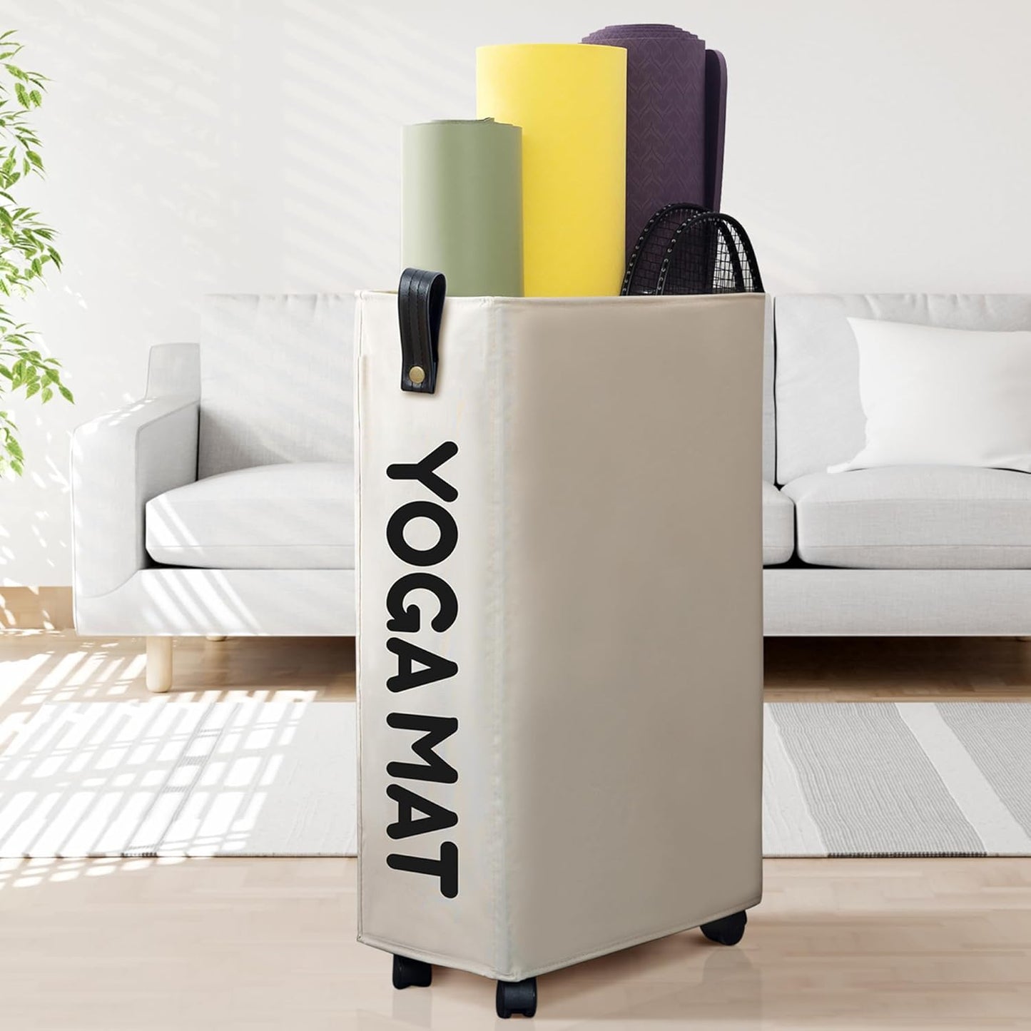 Caroeas Yoga Mat Storage Rack, Yoga Mat Holder Accessories, Home Gym Equipment Storage Yoga Mats, Women Men Workout Equipment Organization with Wheels