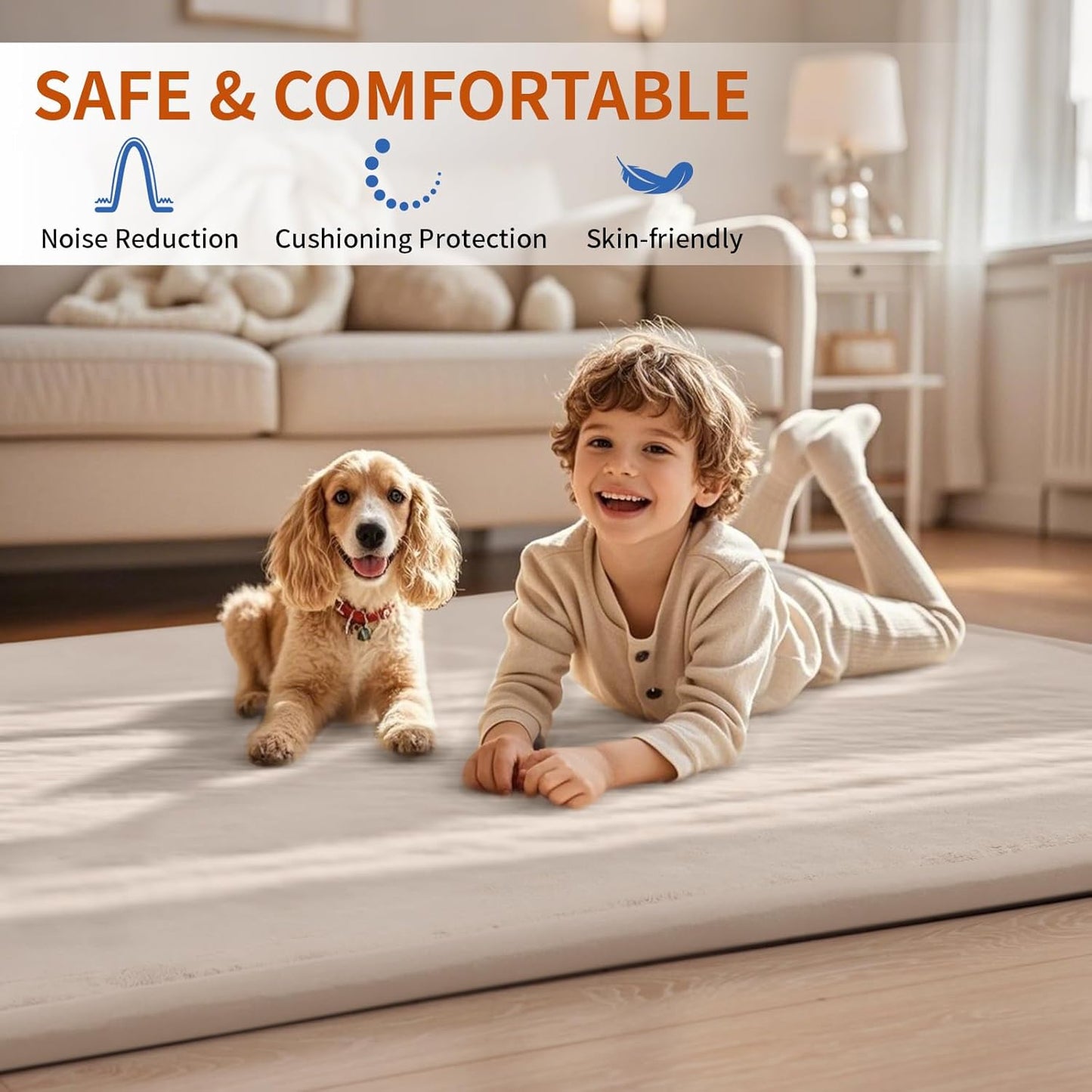 ACOMOPACK Baby Play Mat for Floor,1.3" Thick Memory Foam Area Rug for Living Room,Soft Velvet Crawling with Non-Slip Bottom for Kid,Toddler,39"×59" Tummy Time Nursery Rugs,Yoga（Light Grey）