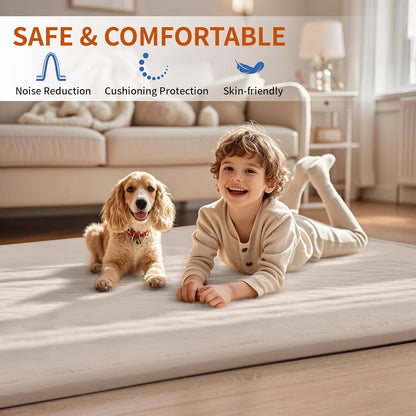 ACOMOPACK Baby Play Mat for Floor,1.3" Thick Memory Foam Area Rug for Living Room,Soft Velvet Crawling with Non-Slip Bottom for Kid,Toddler,39"×59" Tummy Time Nursery Rugs,Yoga（Light Grey）