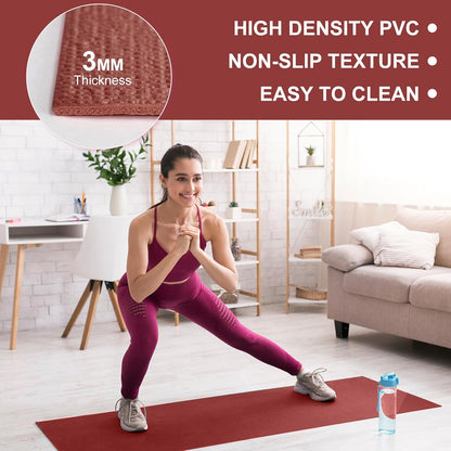 3 mm Thick Yoga Mat Bulk, Non Slip Exercise Workout Fitness Pad for Women Men, Gym Home Yoga Pilates, Easy to Clean, Sturdy PVC