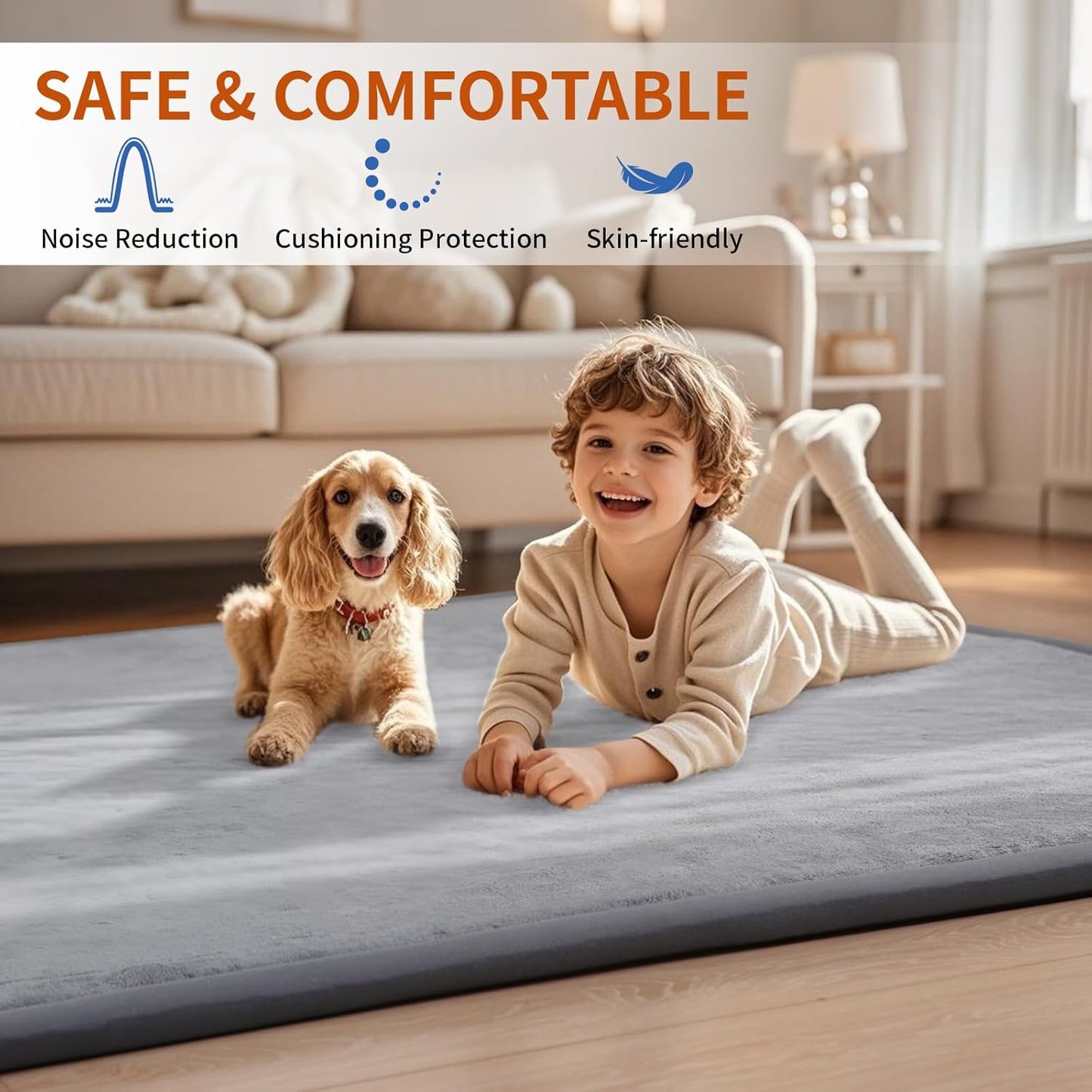 ACOMOPACK Baby Play Mat for Floor,1.3" Thick Memory Foam Area Rug for Living Room,Soft Velvet Crawling with Non-Slip Bottom for Kid,Toddler,39"×59" Tummy Time Nursery Rugs,Yoga（Light Grey）
