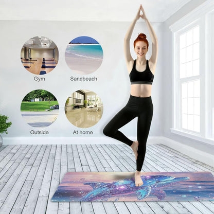 Dolphin Purple printed non toxic yoga mat for gym, natural rubber non slip, with Yoga bag cover tapete para ejercicio 71x26 inches