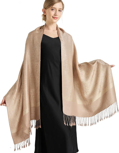 vimate Silky Paisley Pashmina Shawl Scarf-Women's Soft Double-side Jacquard Pashminas Wrap for Evening Dress Travel Shawl