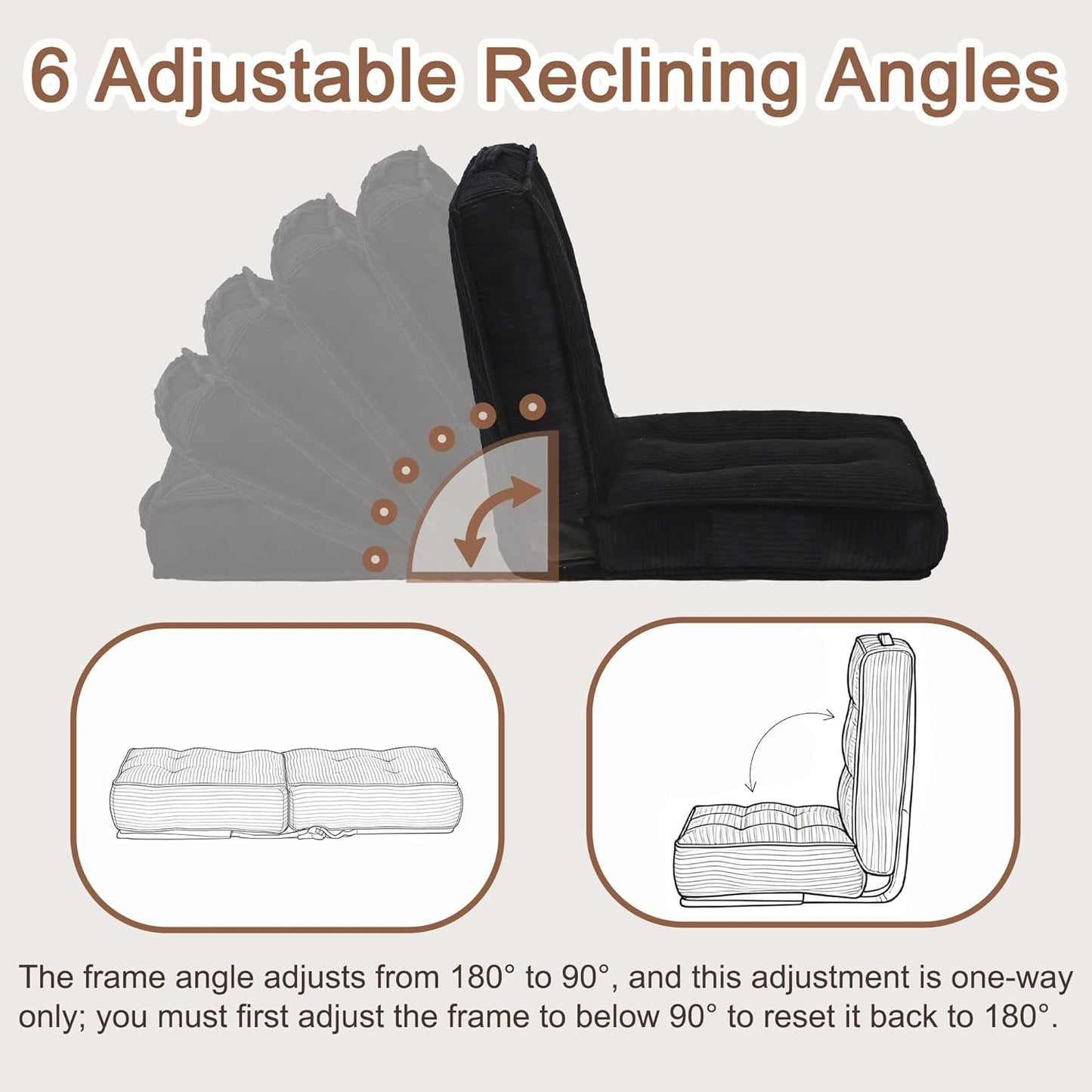 Adjustable Floor Chair with Back Support, 6-Position, Folding Japanese Meditation Tatami Chair, Comfy Gaming Chairs for Adults, Accent Sofa Reading Chairs, Living Room, Bedroom, Coffee