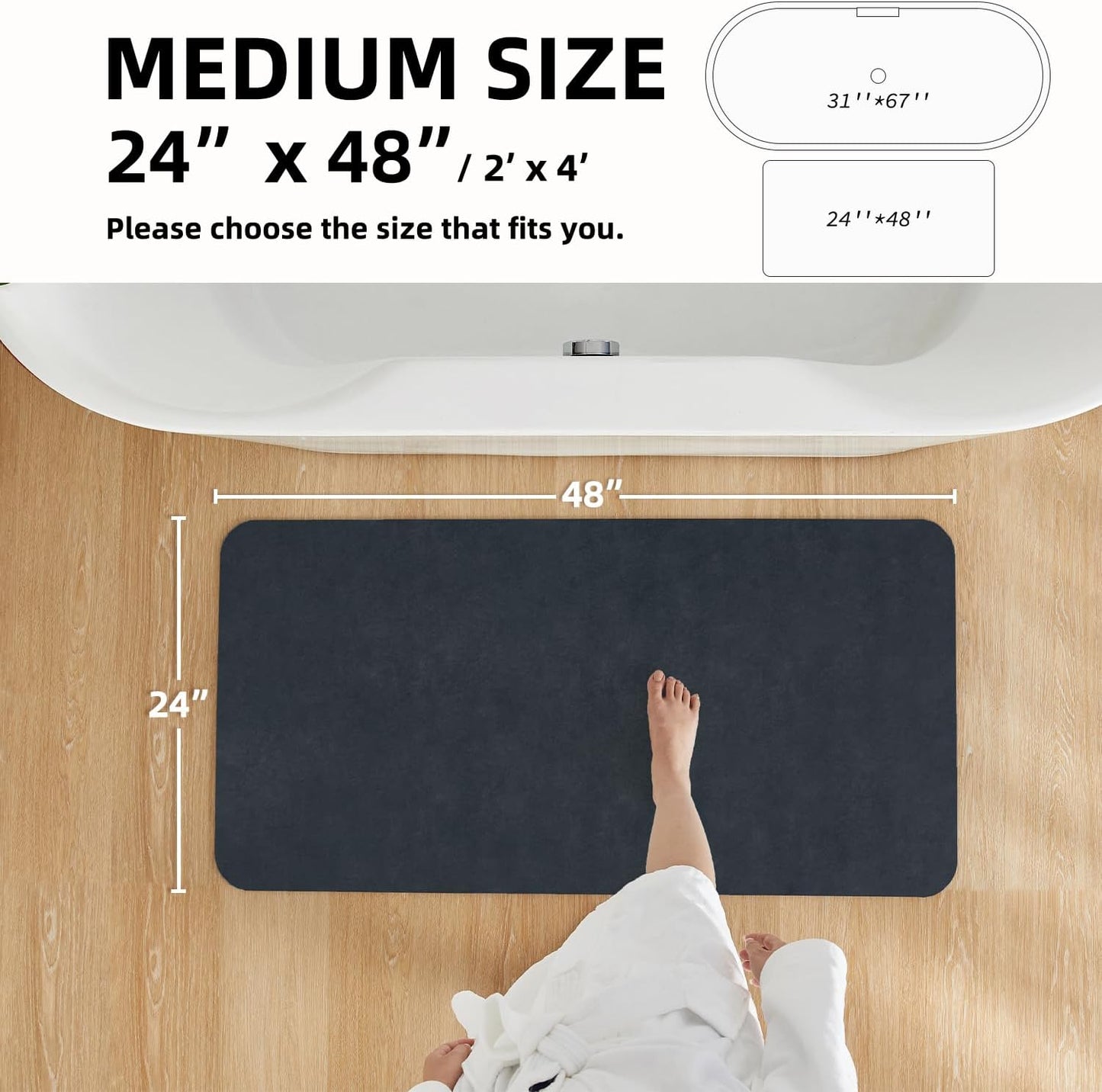 TYUU Bath Mat, Bathroom Rugs Non Slip Washable Thin Absorbent Quick Dry Bath Mat Fits Under Door Bathroom Floor Mat Perfect for Bath, Shower, or Sink 24"x36" Dark Grey
