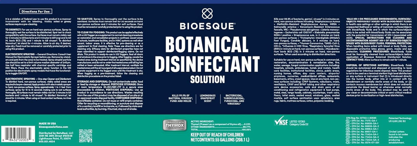 Bioesque Botanical Disinfectant Solution, Heavy Duty Broad-Spectrum Disinfectant, Kills 99.9% of Bacteria, Viruses*, Fungi, & Molds, 32 Fluid Ounce (Pack of 1)