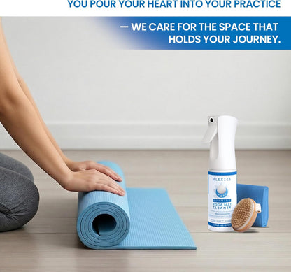 Flexies Foaming Yoga Mat Cleaner Spray Kit, Plant Based Non Toxic Mat Cleaner with Brush and Microfiber Cloth, Yoga Essentials for Women and Men, Pilates Mat Care, Lavender
