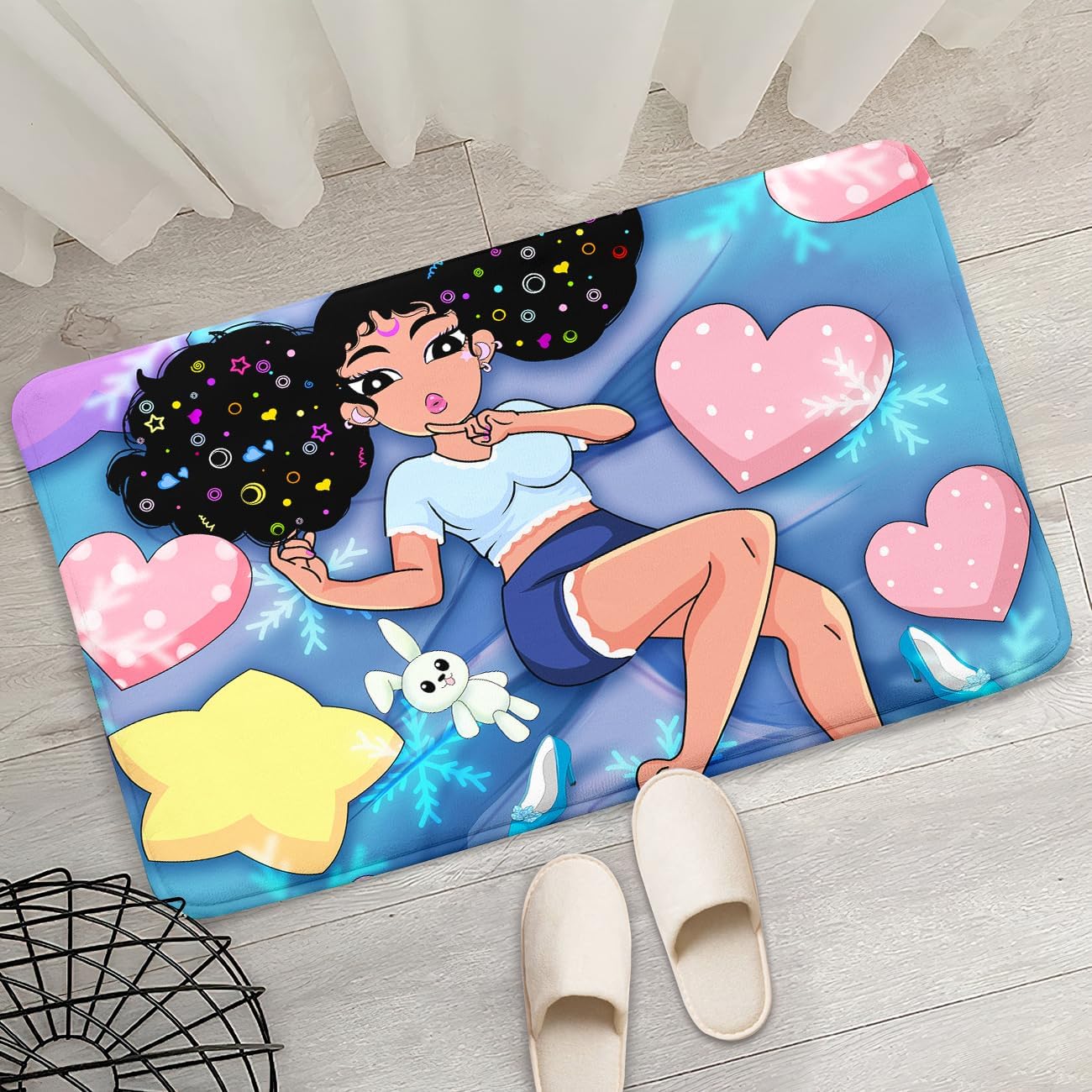 Black Girl Area Rug for Bedroom African Black Girls Floor Rugs for Living Room Playroom Cartoon Art Home Decor Soft Yoga Mats for Women Afro Purple 47" x 31" (2.7 x 3 Feet)