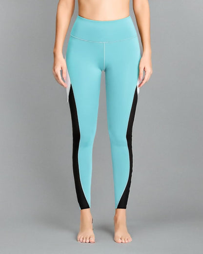 QUEENIEKE Women Yoga Pants Color Blocking Mesh Workout Running Leggings Tights