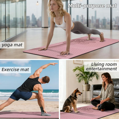 Large Yoga Mat 76"x 40"x10mm (2/5 inch) – Extra Thick & Wide, TPE Fitness Mat, Printed Non-Slip Exercise Mat with Carrying Strap for Men & Women, Pilates, Stretching, Fitness & Workout