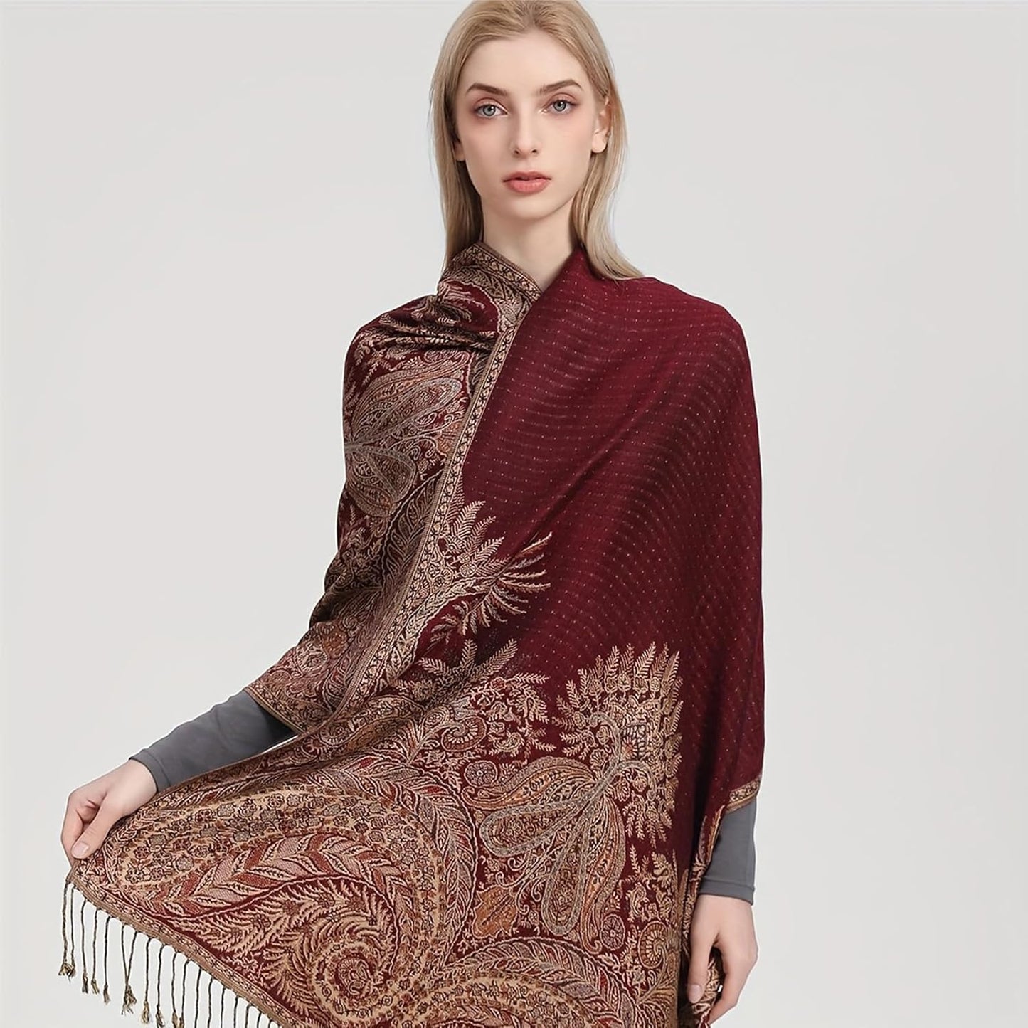 vimate Silky Paisley Pashmina Shawl Scarf-Women's Soft Double-side Jacquard Pashminas Wrap for Evening Dress Travel Shawl