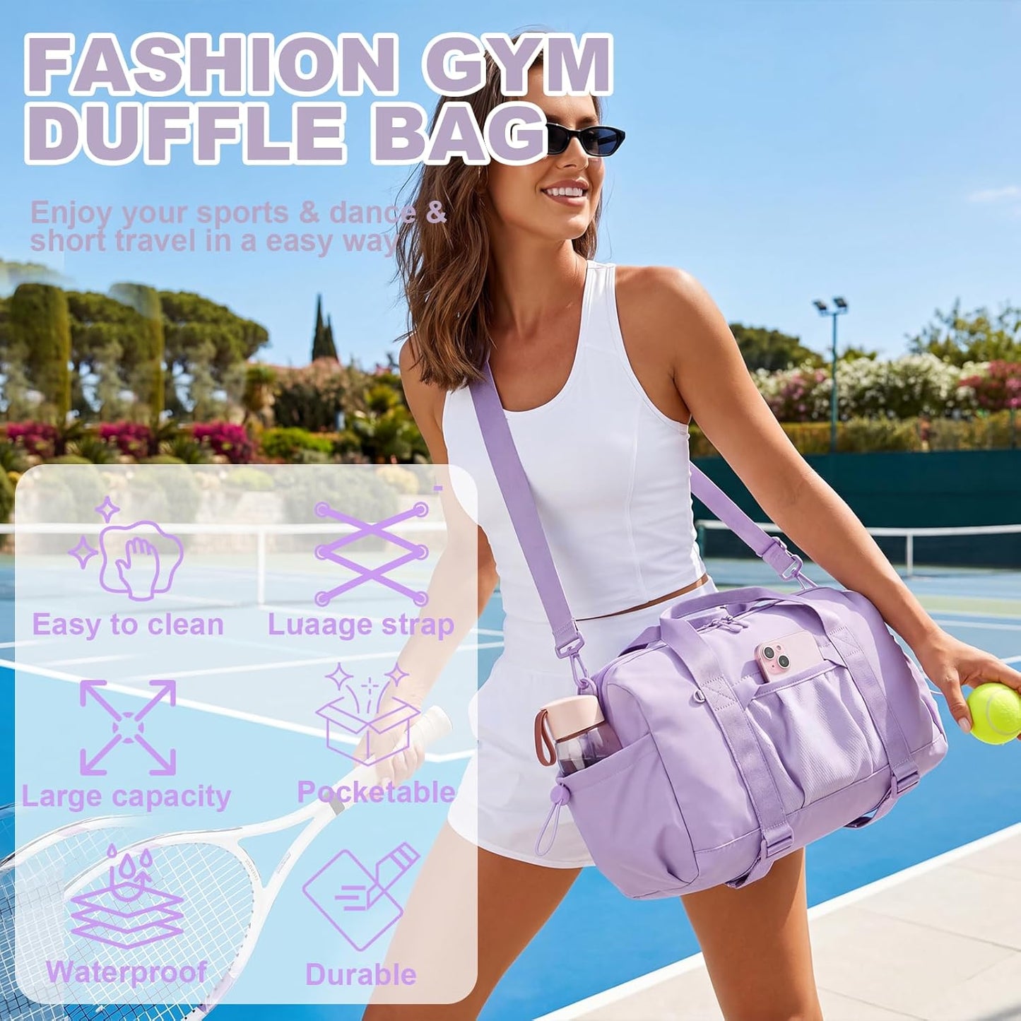 LEDAOU Small Gym Bag for Women, Mini Duffle Bag with Yoga Mat Holder Lightweight Carry On Sports Bag with Separate Shoe Pocket and Wet Pocket Duffel Bags Dance Yoga Workout Bag (Pink)