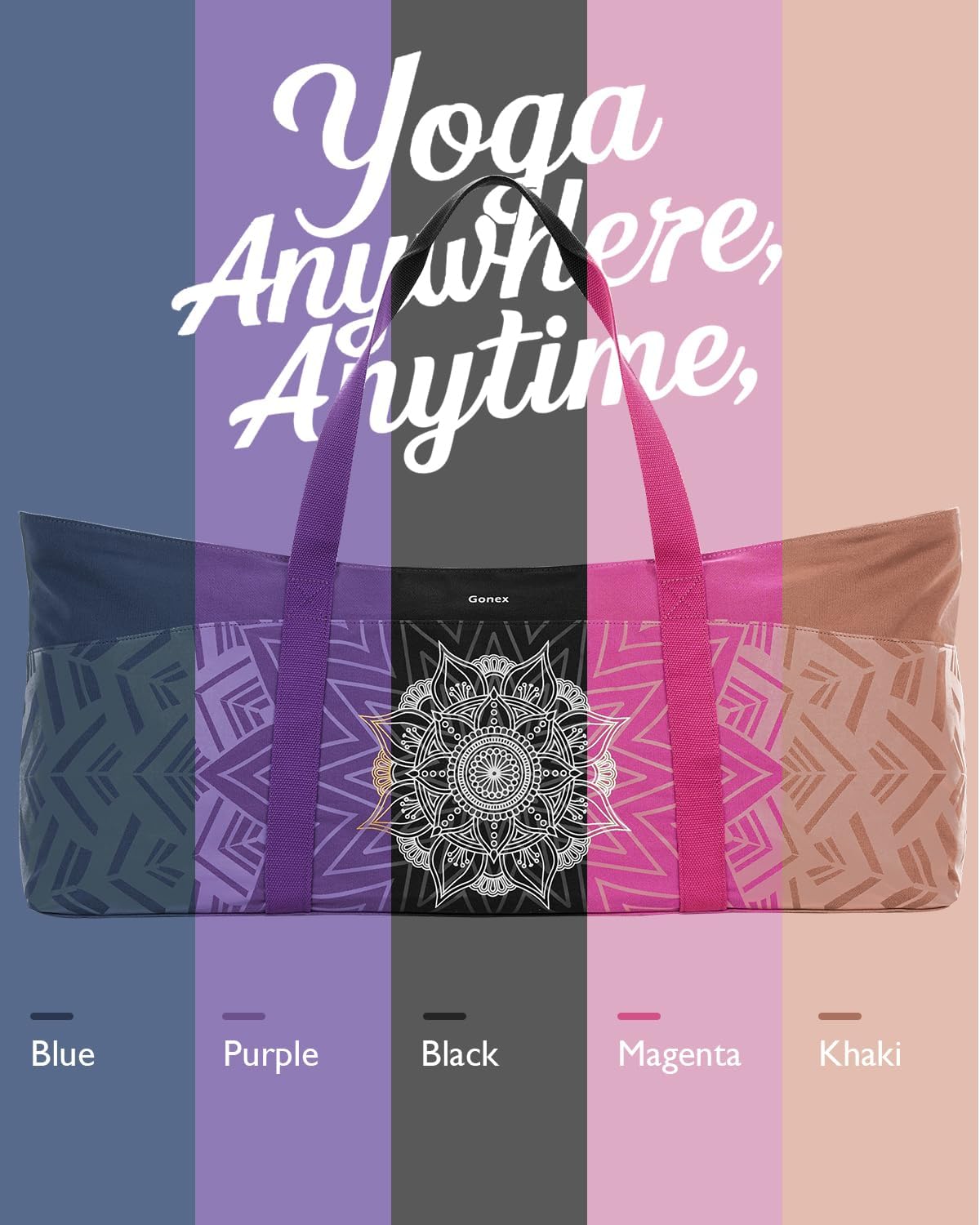 Gonex Yoga Mat Bag, Extra Canvas Gym Bag with Waterproof Pocket Metal Zipper, Fits Mat & Blocks, Stylish Yoga Mat Carrier for Women, Ideal for Yoga, Pilates, Workout, Travel