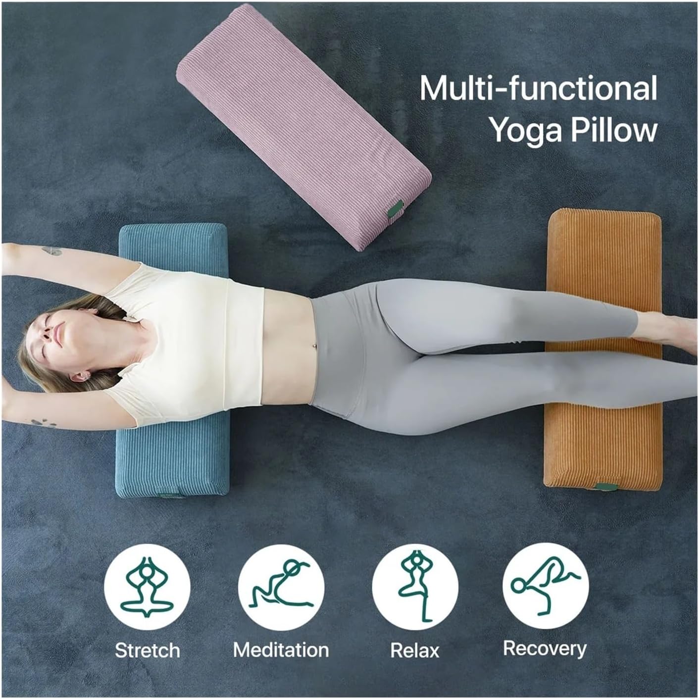 1PC Yoga Bolster Pillow,Rectangular Meditation Cushion,Lightweight Yoga Prop,Restorative Yoga Pillow,Pilates Support Cushion(Purple)