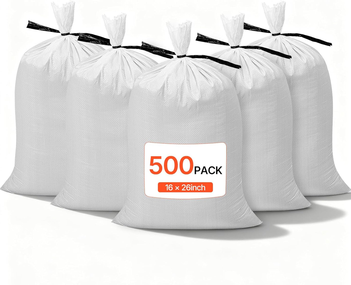 VEVOR Heavy Duty Sand Bags, 50Pack 14" x 26", Empty Sandbags for Flooding with Tie Strings, Woven Polypropylene Sand Bag with 1600 Hours of UV Protection, 50Lbs Capacity
