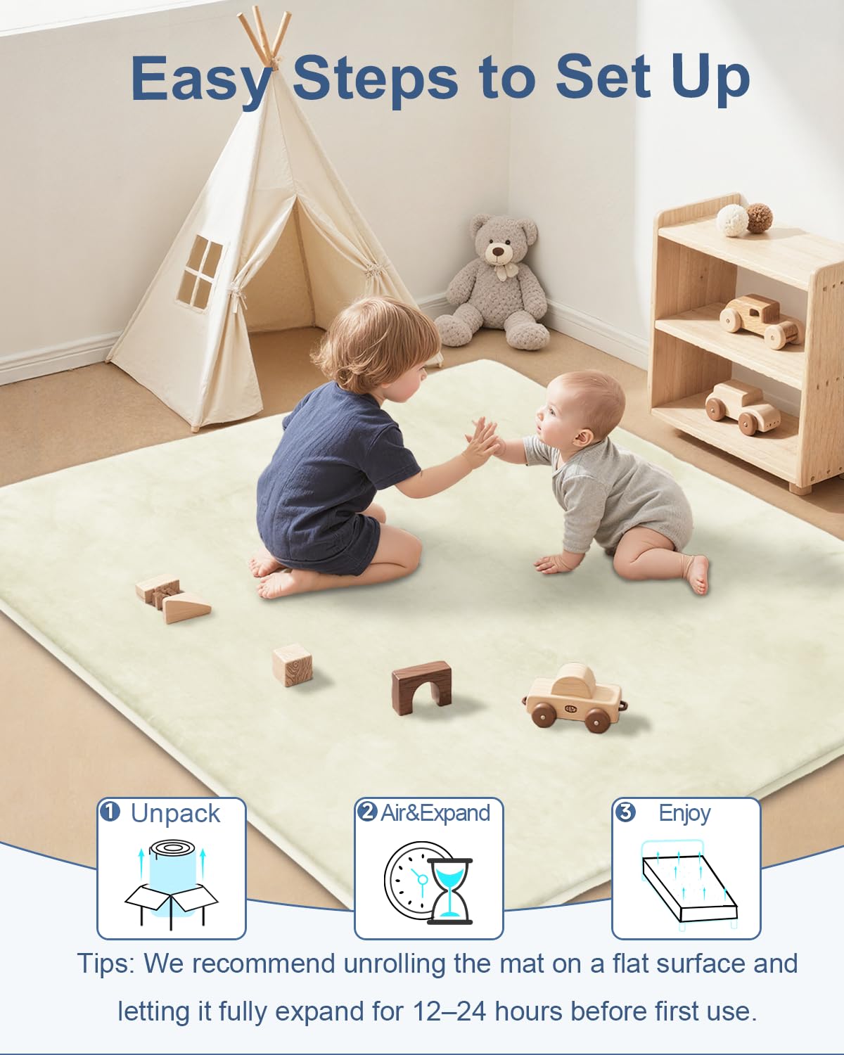 Large Thick Baby Play Mat for Floor,Padded Foam 59x79 Playpen Mat,Soft Support&Plush Feel Nursery Kids Rug,Non Slip for Toddler,Infants,Kids Playroom,Yoga,Baby Crawling,Tummy Time (Light Grey)