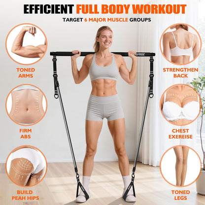 KUTIZE Pilates Bar Kit with Resistance Bands, Pilates Equipment, Multifunctional Pilates Bar for Women & Men, Pilates kit for Hip, Back, Arm, Full-Body Workouts, Home Gym Strength Training Equipment