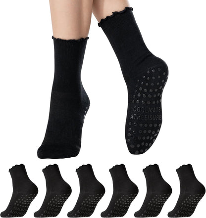 COOLMATE Pilates Socks with Grips for Women, Yoga Socks, Crew Non Slip Women for Barre, Pilates Gifts for Women - Colors B