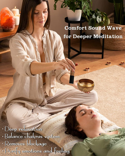 Tibetan Singing Bowls, Authentic Meditation Sound Bowls Handcrafted in Nepal for Yoga, Chakra Healing, Mindfulness, Self Care Spiritual Gifts for Women
