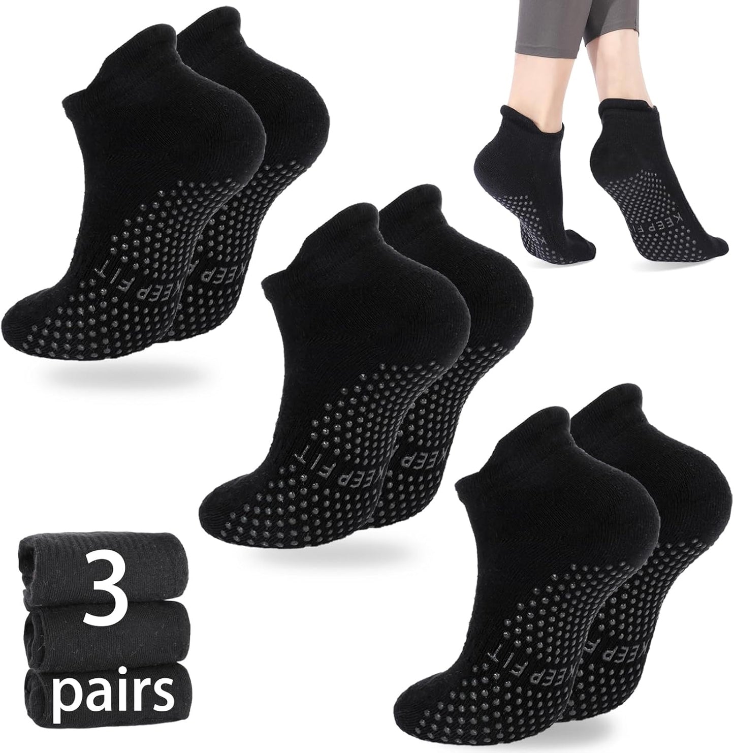 loudashuaiqi Grip Pilates Socks Non Slip Athletic Yoga Socks with Grips for Women Grippy socks for Hospital Workout Barre