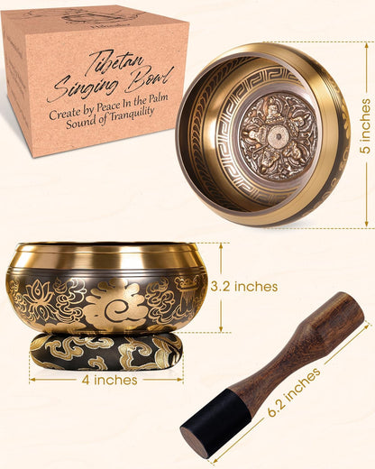 Relaehih Tibetan Singing Bowls Set-Hand-hammered in Nepal Sound Bowl for Meditation, Yoga, Chakra, Meditation Accessories, Stress Relief Tool and Unique Gifts for Women, Men (Yellow, 4 inch)