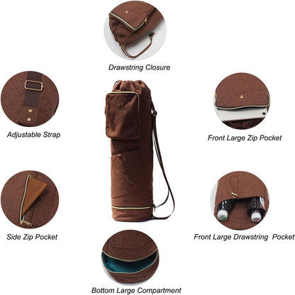 ESVAN Yoga Mat Bag with Multi Pockets Drawstring Yoga Mat Carrier Pilates Exercise Multi-Functional Storage Bag