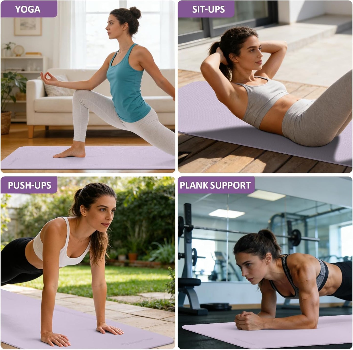 Gruper Yoga Mat Non Slip, 72"L x 24"W x 0.24"/0.32"TH, Anti-Tear Exercise Mat with Carrying Strap and Bag, Pro TPE Yoga Mats for Women, Workout Mats for Home, Pilates and Floor Exercises