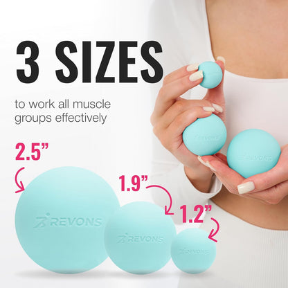 3 in 1 Massage Ball Set - Lacrosse Balls for Myofascial Release, Back Pain Relief, Face Fitness, Trigger Points, Yoga, Physical Therapy, Muscle Recovery and Soft Deep Tissue Massage (Turquoise)