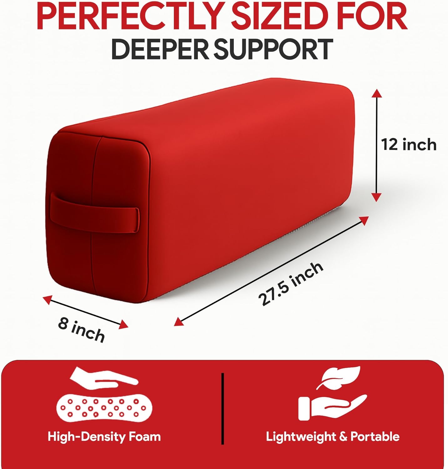 Rectangular Yoga Bolster Pillow for Meditation, Yoga & Back Support – Soft Meditation Cushion with Removable Hand Wash Cotton Cover & Carry Handle (beige)
