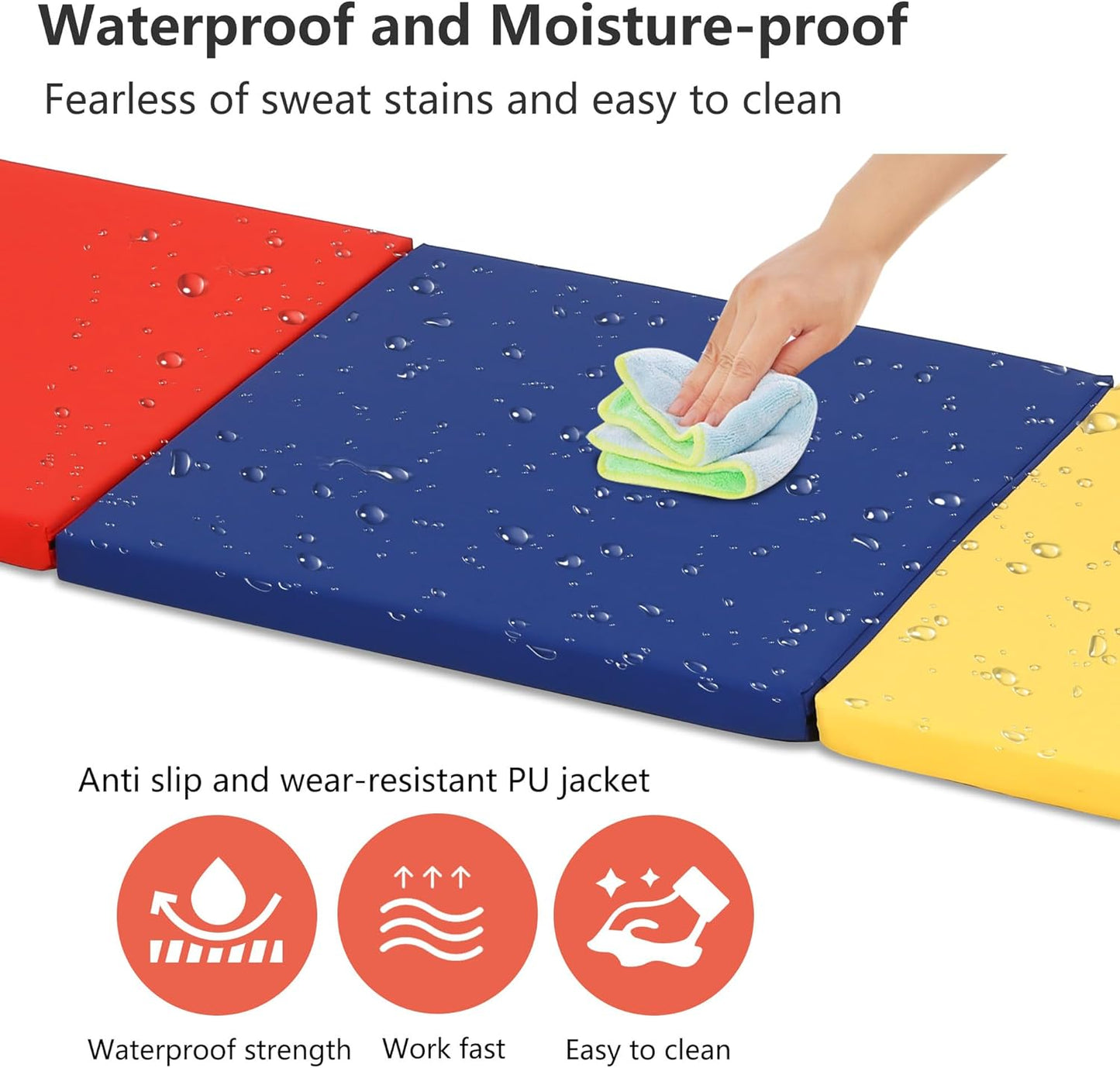 PayLessHere Gymnastics Mat - Folding Gymnastic Mat for Tumbling, Stretching, Yoga & Arts - Thick PU Leather - Indoor/Outdoor
